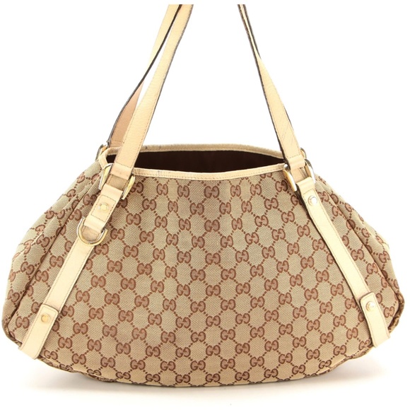 Gucci Shoulder Tote Bag in Tan GG Canvas with Leather Trim - Picture 2 of 15